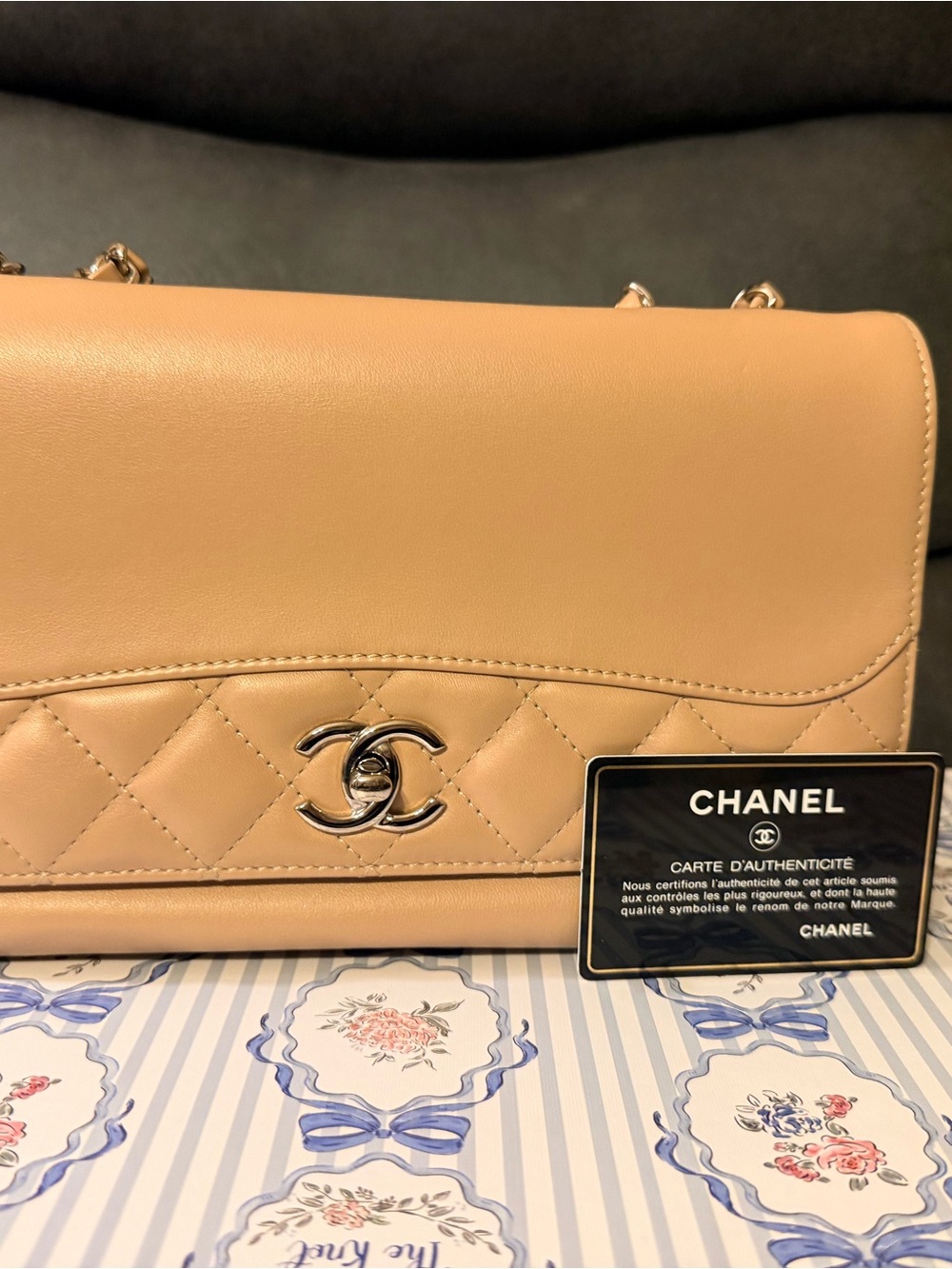 CHANEL  Calfskin Tramezzo Flap Bag Silver-tone CC hardware